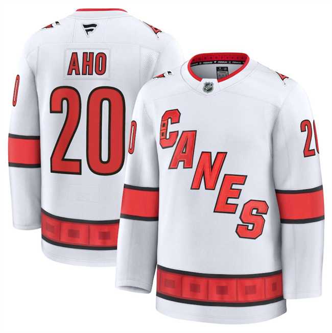 Mens Carolina Hurricanes #20 Sebastian Aho White 2024-25 Away Stitched Hockey Jersey Dzhi